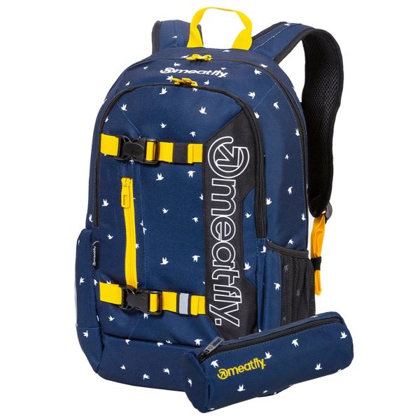 Meatfly Basejumper Rucksack + KOSTENLOSES STIFTETUI Blau/Gelb