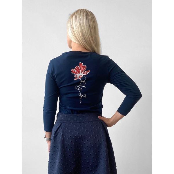 Damen T-Shirt CityZen mit 3/4 Ärmel NAVY, Blumendruck