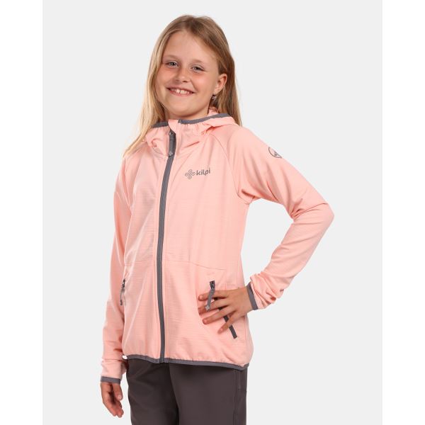 Kilpi MEMPHIS-JG korallenrotes, leichtes Sport-Kapuzensweatshirt für Mädchen